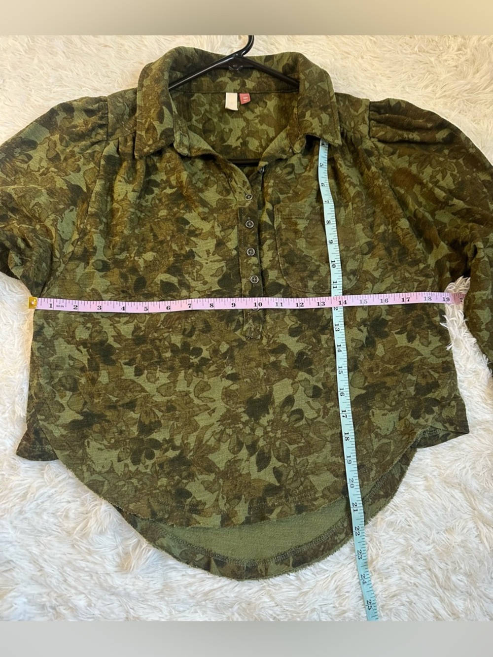 Pilcro Anthropologie Blouse Puff Longsleeve Boho Bohemian Green XXS - Picture 7 of 11